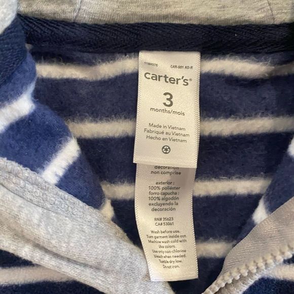 Carter’s Striped Fleece Navy Striped Jumpsuit Size 3 Months - Picture 3 of 5